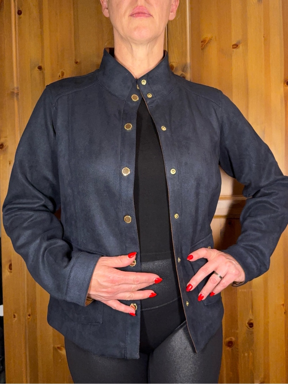 Isaac Mizrahi Navy Snap-Front Utility Jacket